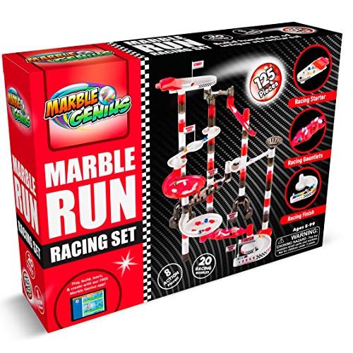  [아마존베스트]Marble Genius Marble Run Racing Set (125 Pieces) with Designer Marbles, Racing Action Pieces, & Tournament Board