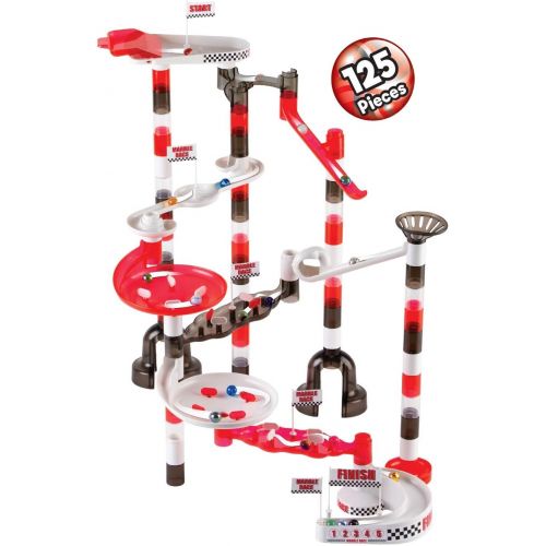  [아마존베스트]Marble Genius Marble Run Racing Set (125 Pieces) with Designer Marbles, Racing Action Pieces, & Tournament Board