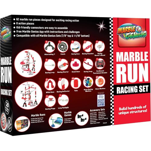 [아마존베스트]Marble Genius Marble Run Racing Set (125 Pieces) with Designer Marbles, Racing Action Pieces, & Tournament Board