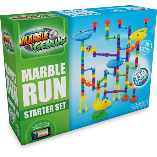 Marble Genius Marble Run Starter Set - 130 Complete Pieces + Free Instruction App (80 Translucent Marbulous Pieces + 50 Glass Marbles)