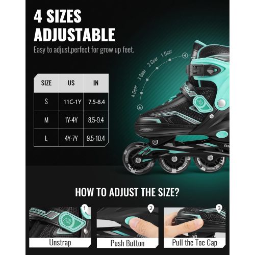  Marcent Adjustable Inline Skates for Kids Boys Girls, Roller Blades for Women Beginners Inline Roller Skates with Light-up Wheels for Indoor Outdoor, Ideal Gifts for Kids