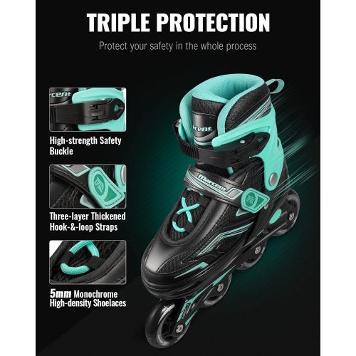  Marcent Adjustable Inline Skates for Kids Boys Girls, Roller Blades for Women Beginners Inline Roller Skates with Light-up Wheels for Indoor Outdoor, Ideal Gifts for Kids