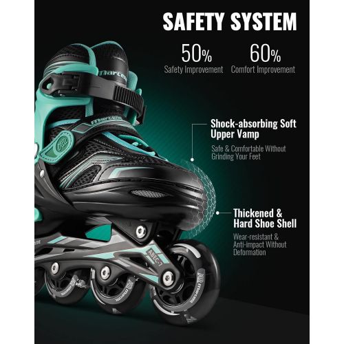  Marcent Adjustable Inline Skates for Kids Boys Girls, Roller Blades for Women Beginners Inline Roller Skates with Light-up Wheels for Indoor Outdoor, Ideal Gifts for Kids