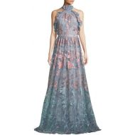 Marchesa Ombre Floral Embroidered Halter Gown