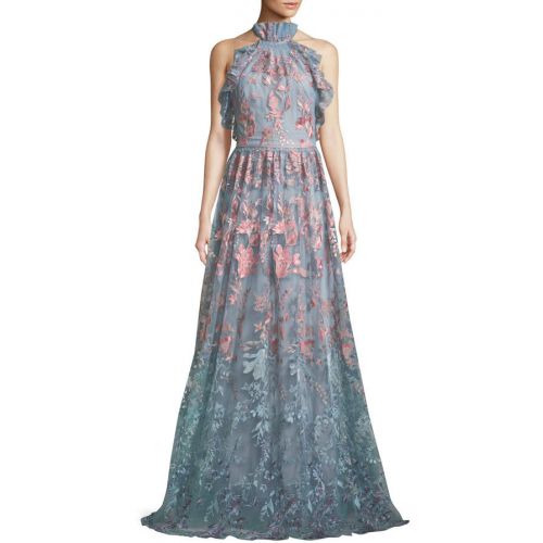  Marchesa Ombre Floral Embroidered Halter Gown