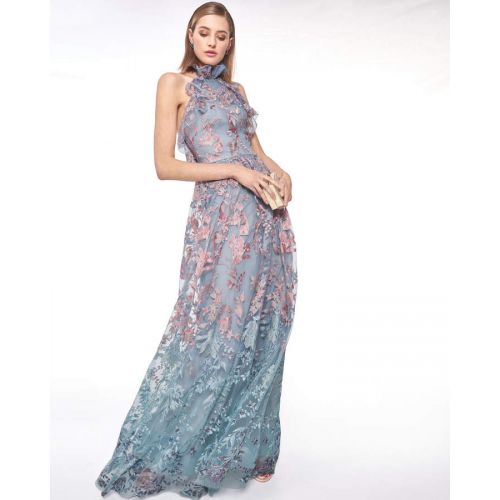  Marchesa Ombre Floral Embroidered Halter Gown