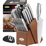 Marco Almond MA22 Knife Sets, 19 Pieces Stainless Steel Hollow Handle Kitchen Knives Block Set