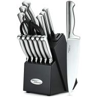 [아마존 핫딜] Marco Almond KYA28 Knife Set, 14 Pieces Japanese High Carbon Stainless Steel Cutlery Kitchen Knife Set with Hardwood Block, Hollow Handle Self Sharpening Knife Block Set, Black, Be