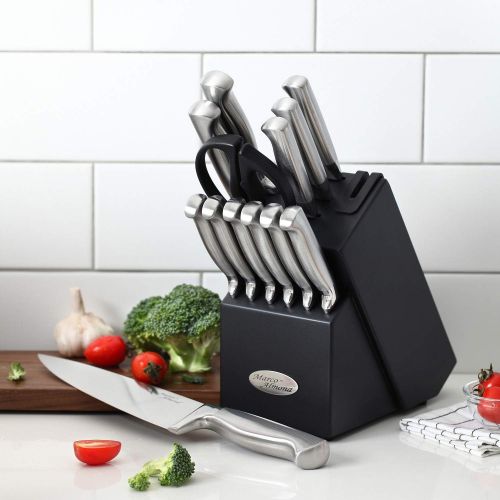  [아마존 핫딜] Marco Almond KYA28 Knife Set, 14 Pieces Japanese High Carbon Stainless Steel Cutlery Kitchen Knife Set with Hardwood Block, Hollow Handle Self Sharpening Knife Block Set, Black, Be