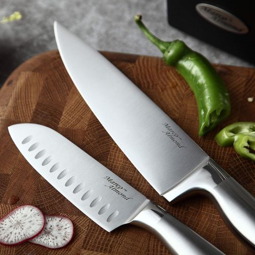  [아마존 핫딜] Marco Almond KYA28 Knife Set, 14 Pieces Japanese High Carbon Stainless Steel Cutlery Kitchen Knife Set with Hardwood Block, Hollow Handle Self Sharpening Knife Block Set, Black, Be