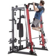 Marcy Smith Machine Cage System Home Gym Multifunction Rack, Customizable Training Station SM-4033, Red