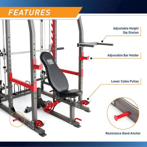  Marcy Smith Machine Weight Bench Home Gym Total Body Workout Training System SM-4903, black