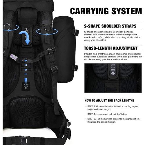  [아마존베스트]Mardingtop 65+10L/65L Molle Hiking Internal Frame Backpacks with Rain Cover