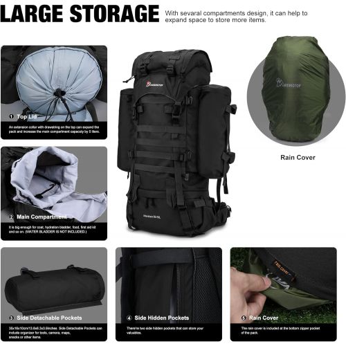  [아마존베스트]Mardingtop 65+10L/65L Molle Hiking Internal Frame Backpacks with Rain Cover