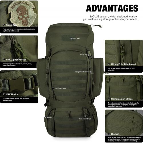  Mardingtop 50L/55L/60L/75L Molle Hiking Internal Frame Backpacks with Rain Cover for Camping,Backpacking,Travelling