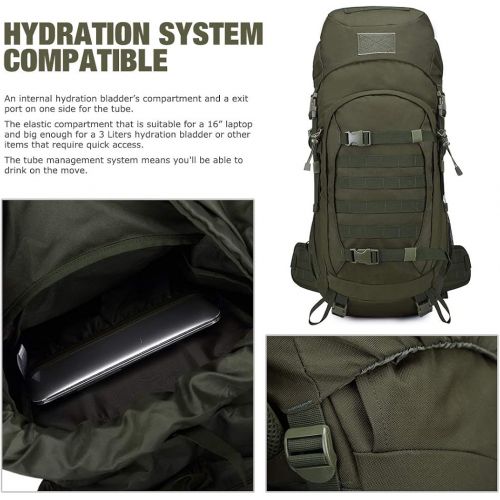  Mardingtop 65+10L65L Internal Frame Backpack Tactical Military Molle Rucksack for Camping Hiking Traveling with Rain Cover, YKK Zipper YKK Buckle