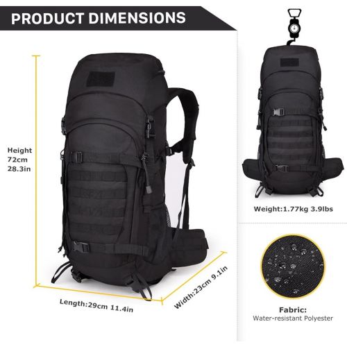  Mardingtop 65+10L65L Internal Frame Backpack Tactical Military Molle Rucksack for Camping Hiking Traveling with Rain Cover, YKK Zipper YKK Buckle