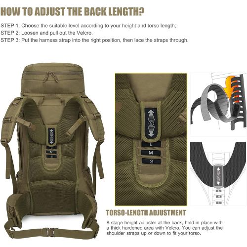  Mardingtop 65+10L65L Internal Frame Backpack Tactical Military Molle Rucksack for Camping Hiking Traveling with Rain Cover, YKK Zipper YKK Buckle