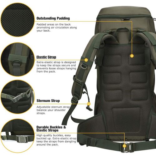  Mardingtop 65+10L65L Internal Frame Backpack Tactical Military Molle Rucksack for Camping Hiking Traveling with Rain Cover, YKK Zipper YKK Buckle