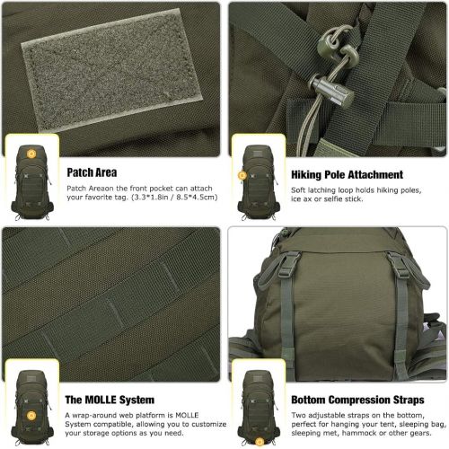  Mardingtop 65+10L65L Internal Frame Backpack Tactical Military Molle Rucksack for Camping Hiking Traveling with Rain Cover, YKK Zipper YKK Buckle