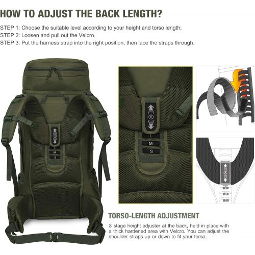  Mardingtop 65+10L65L Internal Frame Backpack Tactical Military Molle Rucksack for Camping Hiking Traveling with Rain Cover, YKK Zipper YKK Buckle