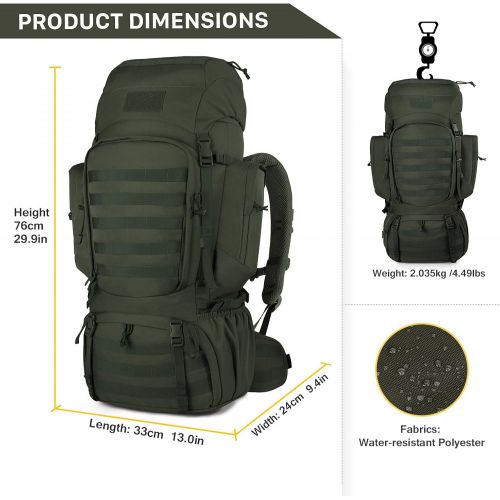  Mardingtop 65+10L65L Internal Frame Backpack Tactical Military Molle Rucksack for Camping Hiking Traveling with Rain Cover, YKK Zipper YKK Buckle