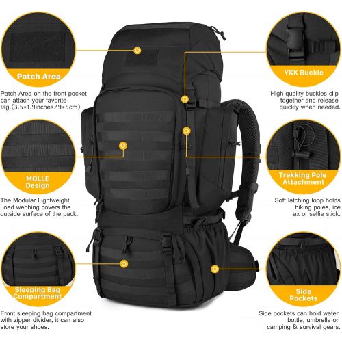  Mardingtop 65+10L65L Internal Frame Backpack Tactical Military Molle Rucksack for Camping Hiking Traveling with Rain Cover, YKK Zipper YKK Buckle