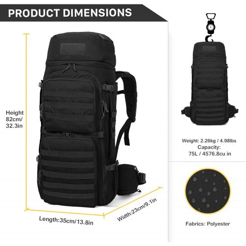  Mardingtop 65+10L65L Internal Frame Backpack Tactical Military Molle Rucksack for Camping Hiking Traveling with Rain Cover, YKK Zipper YKK Buckle