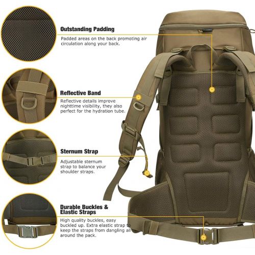  Mardingtop 65+10L65L Internal Frame Backpack Tactical Military Molle Rucksack for Camping Hiking Traveling with Rain Cover, YKK Zipper YKK Buckle