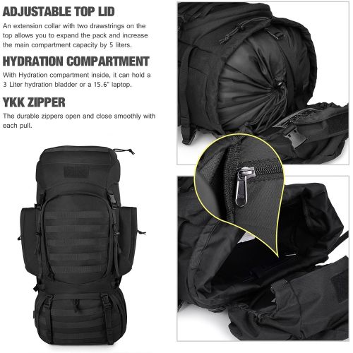  Mardingtop 65+10L65L Internal Frame Backpack Tactical Military Molle Rucksack for Camping Hiking Traveling with Rain Cover, YKK Zipper YKK Buckle