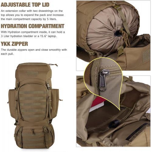  Mardingtop 65+10L65L Internal Frame Backpack Tactical Military Molle Rucksack for Camping Hiking Traveling with Rain Cover, YKK Zipper YKK Buckle