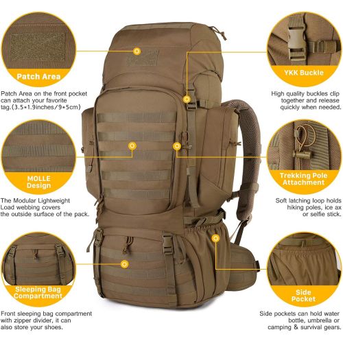  Mardingtop 65+10L65L Internal Frame Backpack Tactical Military Molle Rucksack for Camping Hiking Traveling with Rain Cover, YKK Zipper YKK Buckle