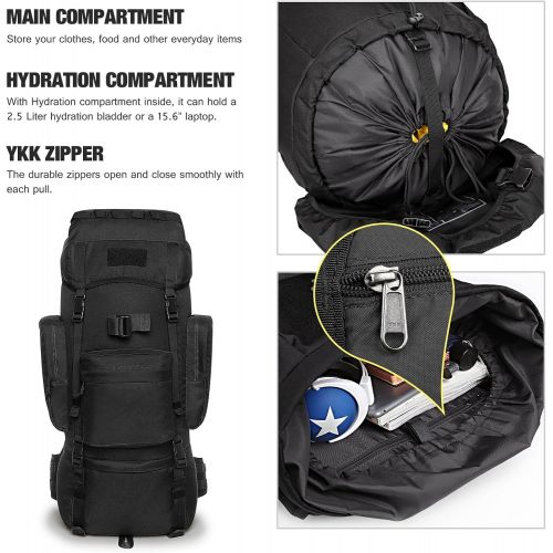  Mardingtop 65+10L65L Internal Frame Backpack Tactical Military Molle Rucksack for Camping Hiking Traveling with Rain Cover, YKK Zipper YKK Buckle