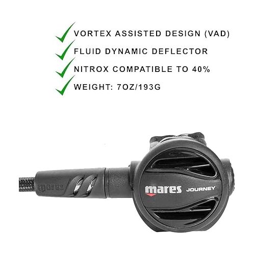 마레스 Mares Journey 15X Scuba Regulator - Self-Contained Underwater Breathing Apparatus - Scuba Regulator - Breathe Underwater - First Stage and Second Stage - Scuba Diving