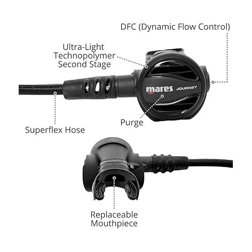 마레스 Mares Journey 15X Scuba Regulator - Self-Contained Underwater Breathing Apparatus - Scuba Regulator - Breathe Underwater - First Stage and Second Stage - Scuba Diving