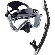Mares Italian Design Premium Collection Liquid Skin Panoramic View Tempered Glass Lens Premium Scuba Snorkeling Mask Dry Snorkel Set