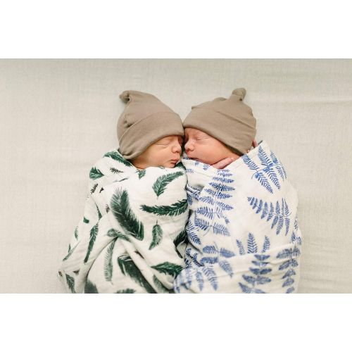  Organic Muslin Swaddle Blanket Set by Margaux & May - Blue Fern & Green Feather - Ultra Soft Muslin Swaddle Blankets - Perfect Baby Shower Gift