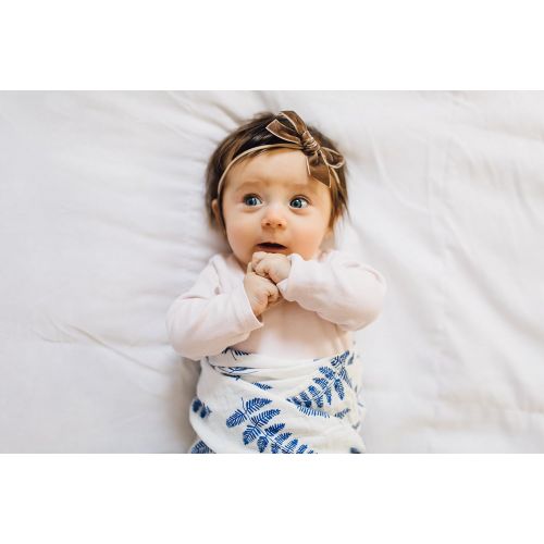  Organic Muslin Swaddle Blanket Set by Margaux & May - Blue Fern & Green Feather - Ultra Soft Muslin Swaddle Blankets - Perfect Baby Shower Gift