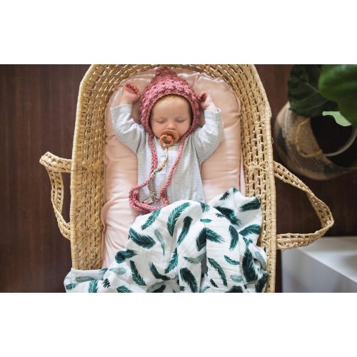  Organic Muslin Swaddle Blanket Set by Margaux & May - Blue Fern & Green Feather - Ultra Soft Muslin Swaddle Blankets - Perfect Baby Shower Gift
