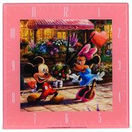 Mark Feldstein & Associates Sweetheart Cafe Mickey Minnie Disney Kinkade Pink 11 inch Glass Square Wall Clock