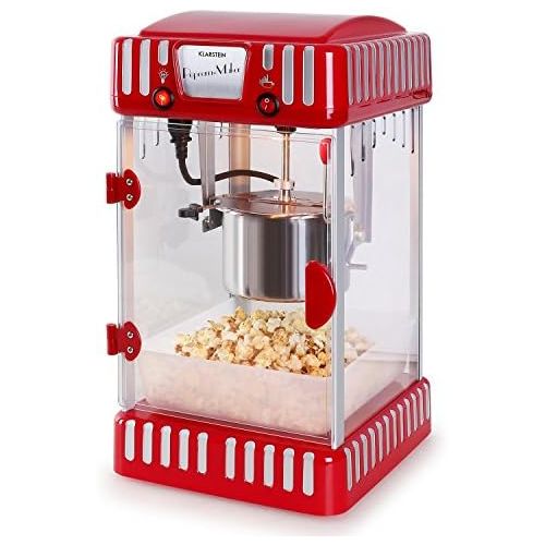  Klarstein Volcano Popcornmaschine - Popcorn-Maker, Popcorn-Bereiter, Retro-Design, 300 Watt, Edelstahl-Topf, Innenbeleuchtung, ca. 60 l/h, rot
