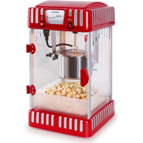  Klarstein Volcano Popcornmaschine - Popcorn-Maker, Popcorn-Bereiter, Retro-Design, 300 Watt, Edelstahl-Topf, Innenbeleuchtung, ca. 60 l/h, rot