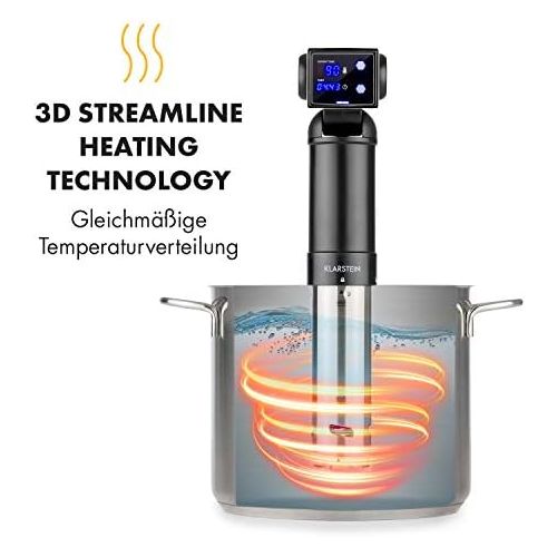 Klarstein Quickstick Pro Sous Vide - Vakuumgarer, Sous-Vide-Garer, Schongarer, 800 W, 6-15 Liter, 3D Streamline Heating, 0-90°C, schwarz