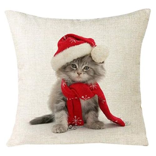  LuckyGirls Kissenbezug 45 x 45 cm Weihnachten Katze Sofa Dekoration Festival Kissenbezuege (A)