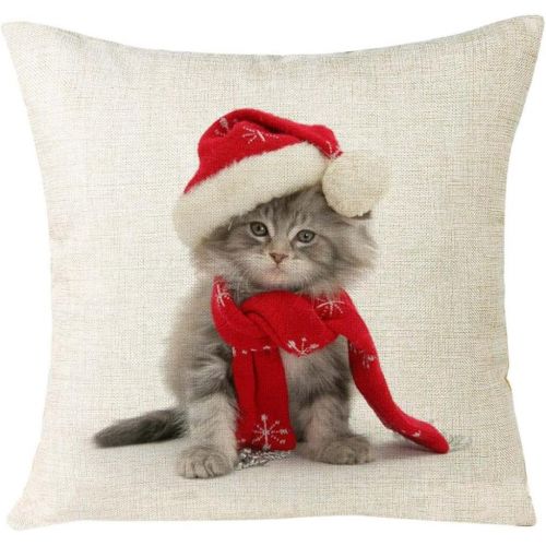  LuckyGirls Kissenbezug 45 x 45 cm Weihnachten Katze Sofa Dekoration Festival Kissenbezuege (A)