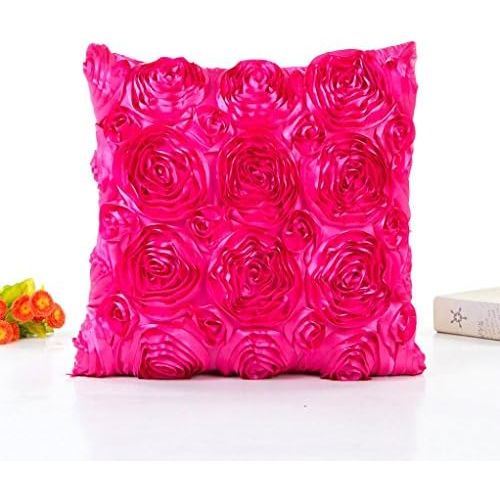  Kissenbezug Rose bestickt Kopfkissen Sofa Lendenkissen Wurf Wohnkultur 43cm x 43cm / 16.9 x 16.9inch LuckyGirls (Pink)