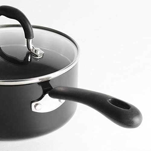  ProCook Gourmet Non-Stick Stielkasserolle - mit Deckel - Induktion - Milchtopf - mit Antihaftbeschichtung - mit Abgiessdeckel aus Glas und Schuettrand - Stay-Cool Silikongriff - 14 c