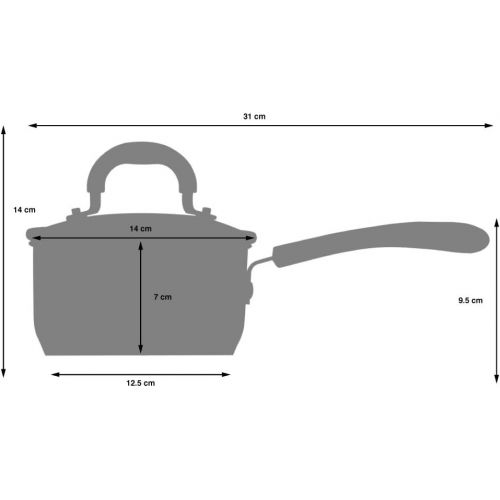  ProCook Gourmet Non-Stick Stielkasserolle - mit Deckel - Induktion - Milchtopf - mit Antihaftbeschichtung - mit Abgiessdeckel aus Glas und Schuettrand - Stay-Cool Silikongriff - 14 c