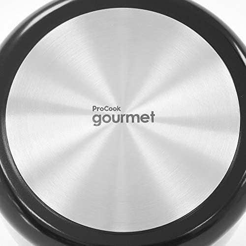  ProCook Gourmet Non-Stick Stielkasserolle - mit Deckel - Induktion - Milchtopf - mit Antihaftbeschichtung - mit Abgiessdeckel aus Glas und Schuettrand - Stay-Cool Silikongriff - 14 c