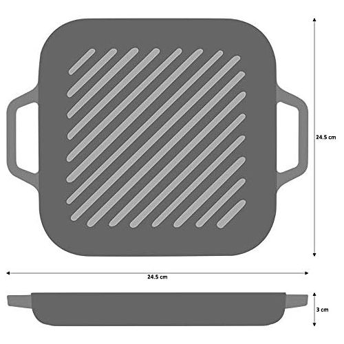  ProCook - quadratische Grillpfanne aus Gusseisen - emailliert - Induktion -Gusseisenpfanne - mit zwei Griffen - 26 cm - Rot